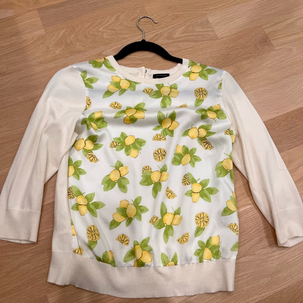 Ann Taylor Sweater with buttons and lemon print